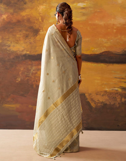 Beige Cotton Chanderi Woven Saree