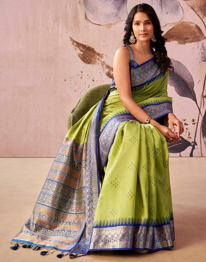 Lime Green Tussar Silk Woven Kanjivaram Saree