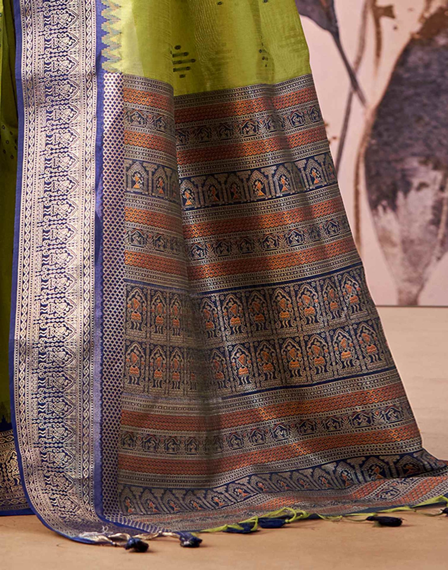 Lime Green Tussar Silk Woven Kanjivaram Saree