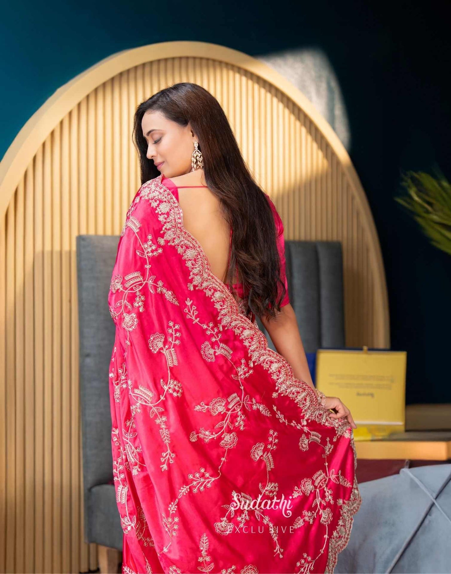 Shweta Tiwari Blush Pink Sequin Embroidered Silk Saree